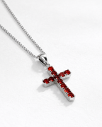 Bruce & Co Red Zirconia Cross Pendant Necklace, Silver-Tone, 60 cm