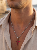 Bruce & Co Red Zirconia Cross Pendant Necklace, Silver-Tone, 60 cm