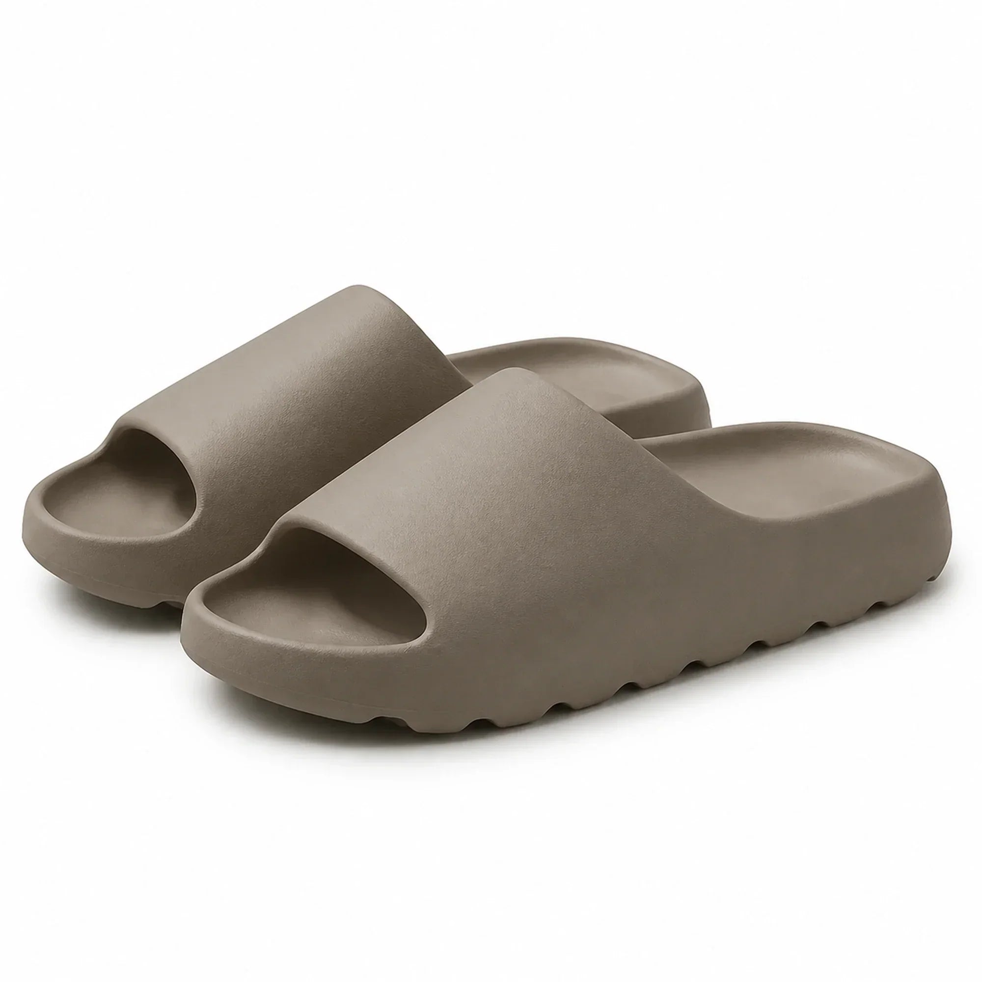 Khaki EVA platform slide slippers on a white background