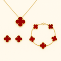 Bruce & Co Red Clover Necklace Bracelet Earrings Set