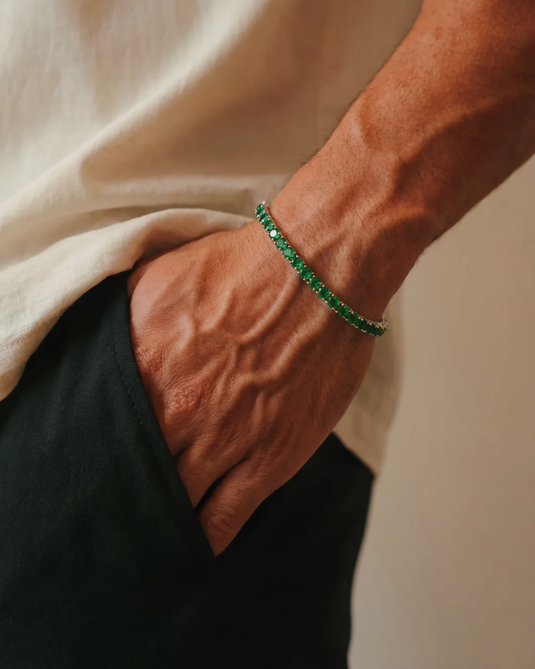 Bruce & Co Reserva – Green Zircon Tennis Bracelet, 4 mm, Silver-Plated