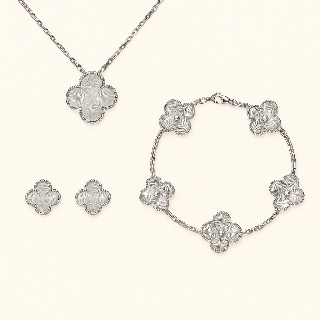 Bruce & Co Silver-Tone Clover Necklace Bracelet Earrings Set