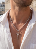 Bruce & Co Men’s Crucifix Pendant Rope Necklace, Silver-Tone Steel