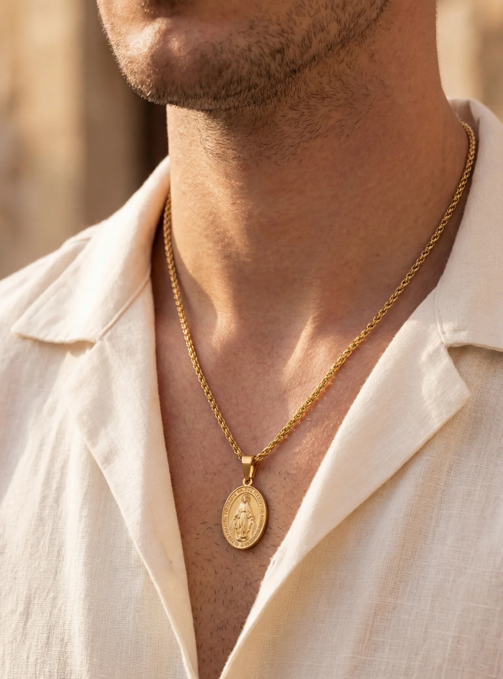 Bruce & Co Virgin Mary Medallion Necklace, Gold-Plated Steel