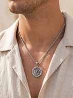 Bruce & Co Saint Michael Medallion Necklace, Silver-Plated Steel