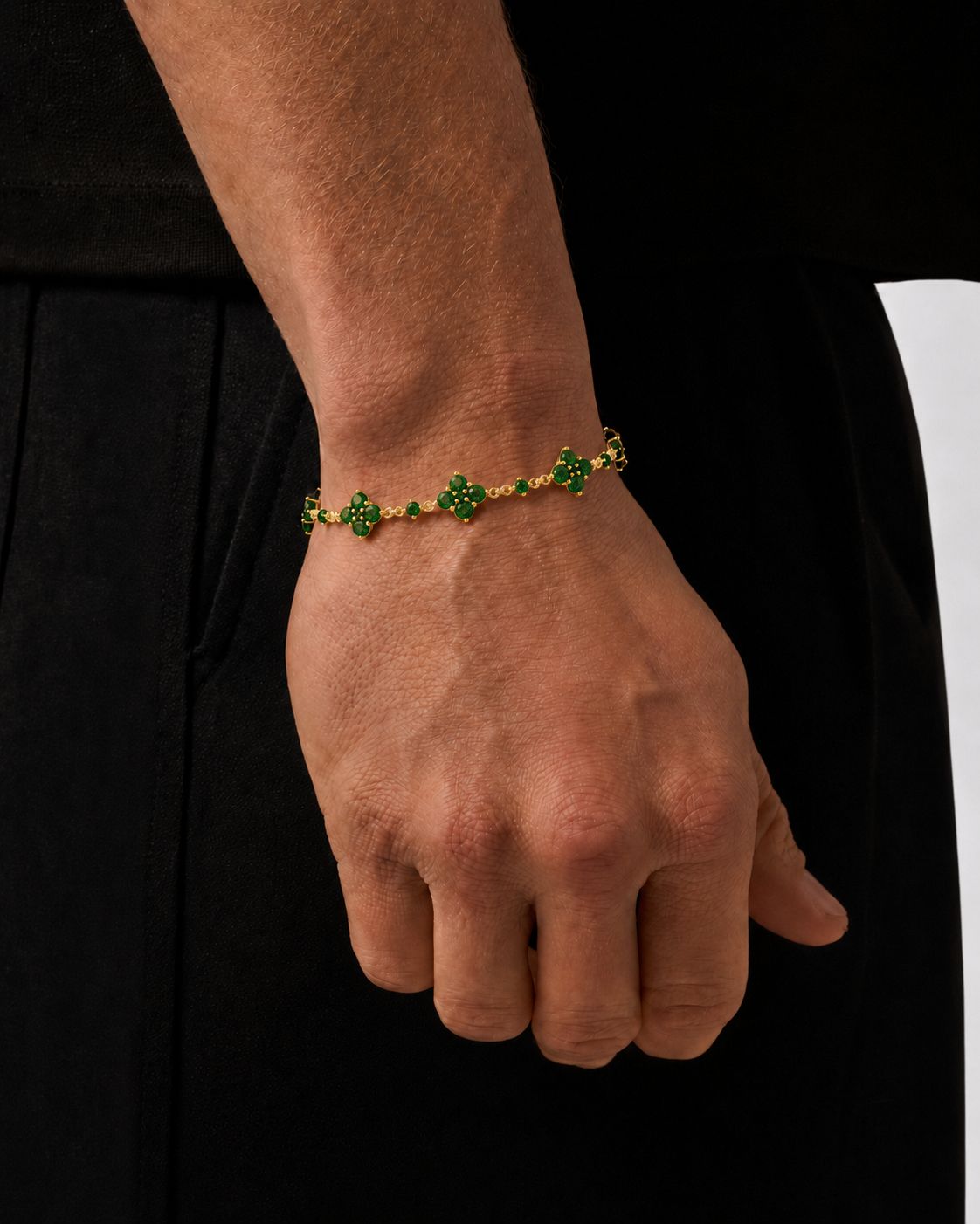 Bruce & Co Green Zircon Clover Bracelet, Gold-Plated Copper, Adjustable