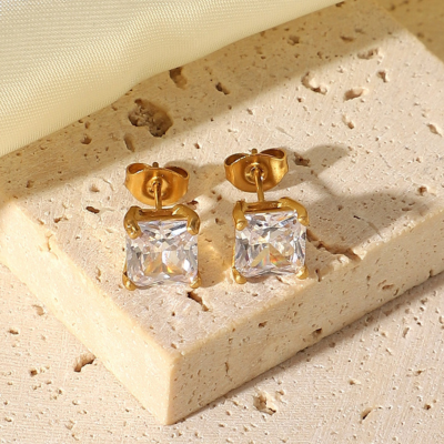 Bruce & Co April – Square Crystal Stud Earrings