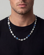 Bruce & Co Royal Azure – Men’s Blue and Clear Mosaic Necklace, 6 mm, Silver-Tone