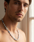 Bruce & Co Royal Azure – Men’s Blue and Clear Mosaic Necklace, 6 mm, Silver-Tone