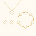 Bruce & Co White Clover Necklace Bracelet Earrings Set