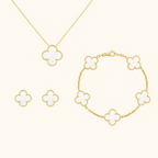Bruce & Co White Clover Necklace Bracelet Earrings Set