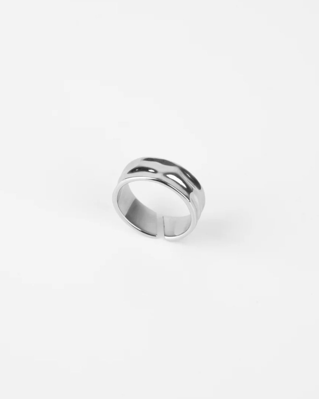 Bruce & Co Ocean – Sculpted Adjustable Open Ring, Platinum-Plated Steel
