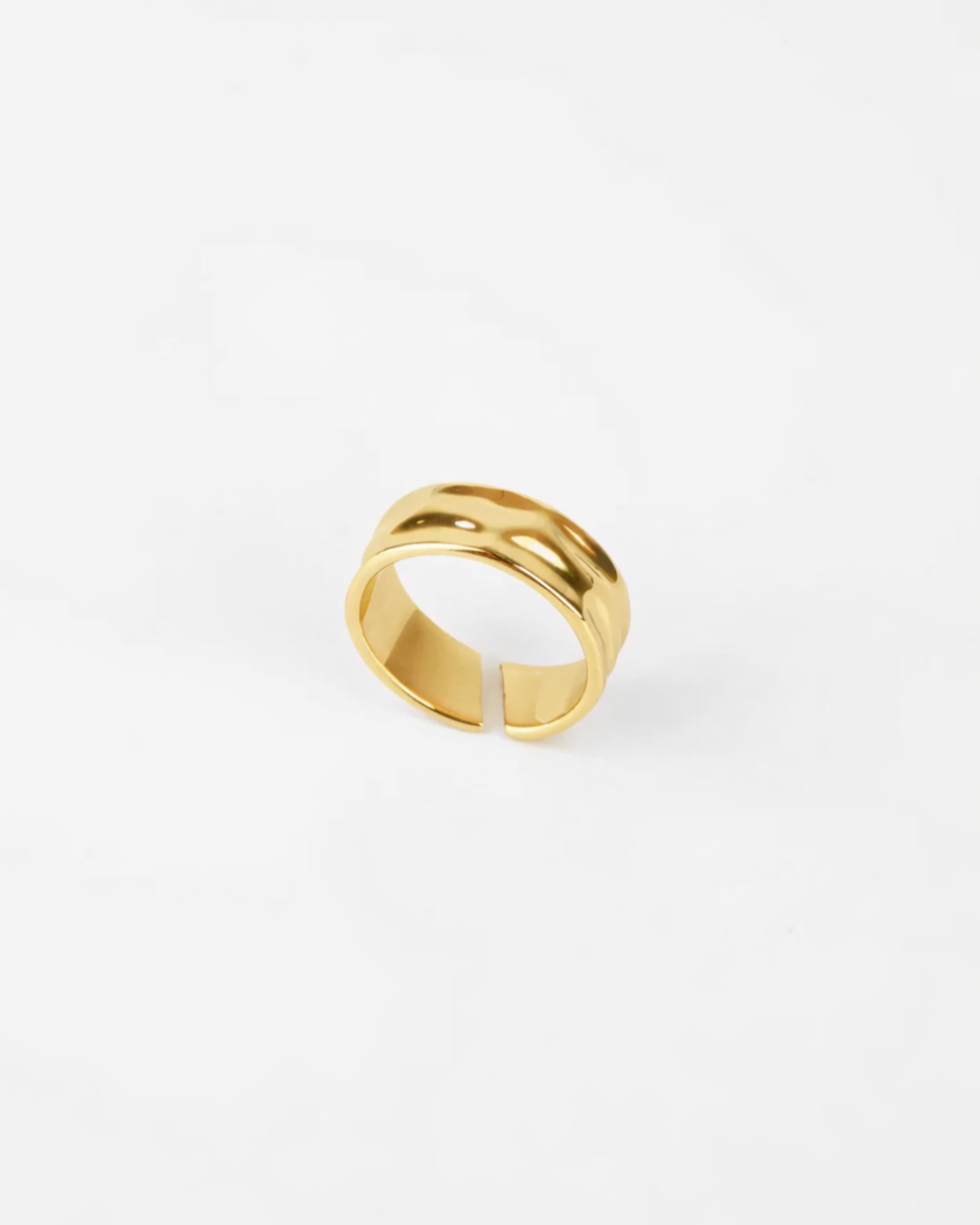 Bruce & Co Ocean – Sculpted Adjustable Open Ring, 18K Gold-Plated Steel