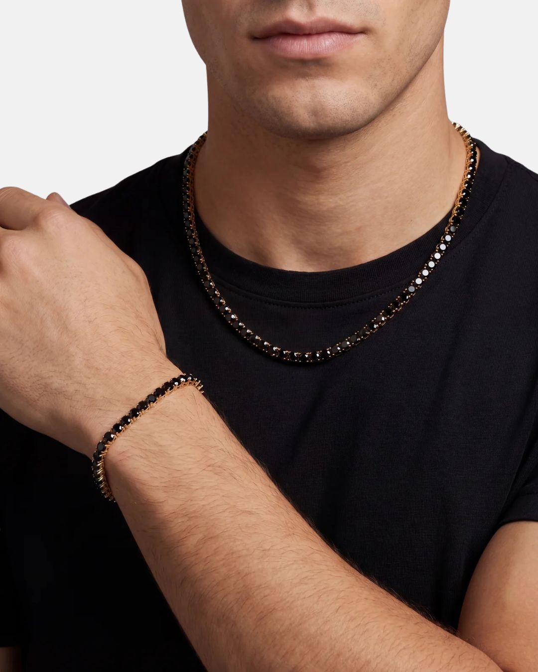 Bruce & Co Black Tennis Necklace, 4 mm, 14K Gold-Plated