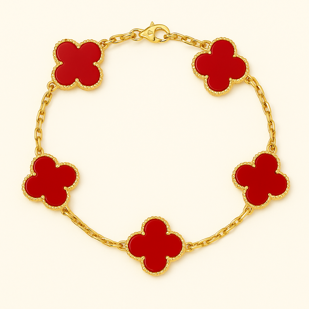 Bruce & Co Red Clover Necklace Bracelet Earrings Set