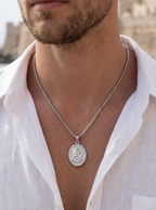 Bruce & Co The King – Oval Relief Medallion Necklace, Silver-Tone 316L Steel