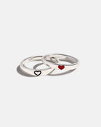 Bruce & Co Adjustable Heart Ring Set, 2 Pieces, Silver-Plated Steel