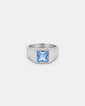Bruce & Co Men’s Aqua Blue Zirconia Square Signet Ring, Silver-Tone