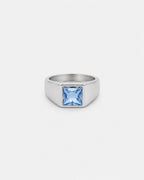 Bruce & Co Men’s Aqua Blue Zirconia Square Signet Ring, Silver-Tone
