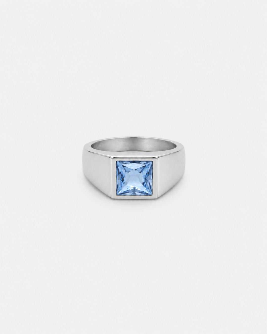 Bruce & Co Men’s Aqua Blue Zirconia Square Signet Ring, Silver-Tone