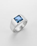 Bruce & Co Men’s Aqua Blue Zirconia Square Signet Ring, Silver-Tone