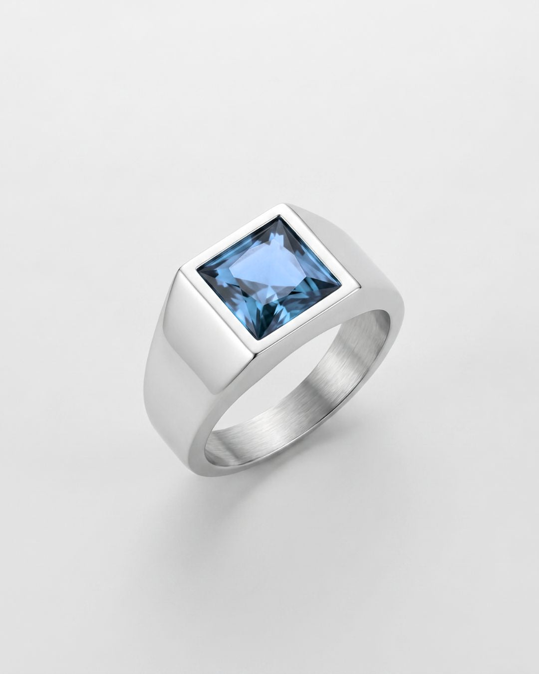 Bruce & Co Men’s Aqua Blue Zirconia Square Signet Ring, Silver-Tone