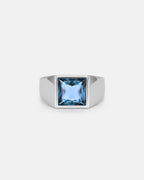 Bruce & Co Men’s Aqua Blue Zirconia Square Signet Ring, Silver-Tone