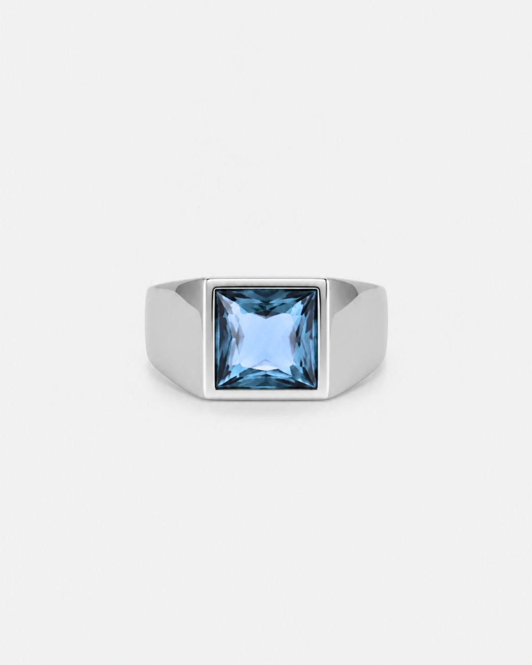 Bruce & Co Men’s Aqua Blue Zirconia Square Signet Ring, Silver-Tone