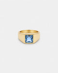 Bruce & Co Men’s Aqua Blue Zirconia Square Signet Ring, Gold-Tone