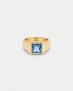 Bruce & Co Men’s Aqua Blue Zirconia Square Signet Ring, Gold-Tone