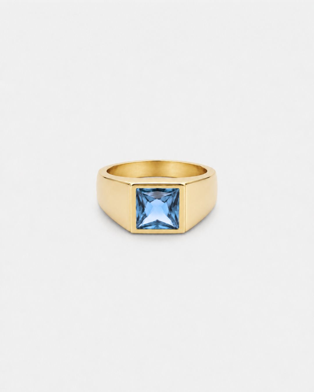 Bruce & Co Men’s Aqua Blue Zirconia Square Signet Ring, Gold-Tone