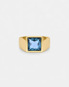 Bruce & Co Men’s Aqua Blue Zirconia Square Signet Ring, Gold-Tone