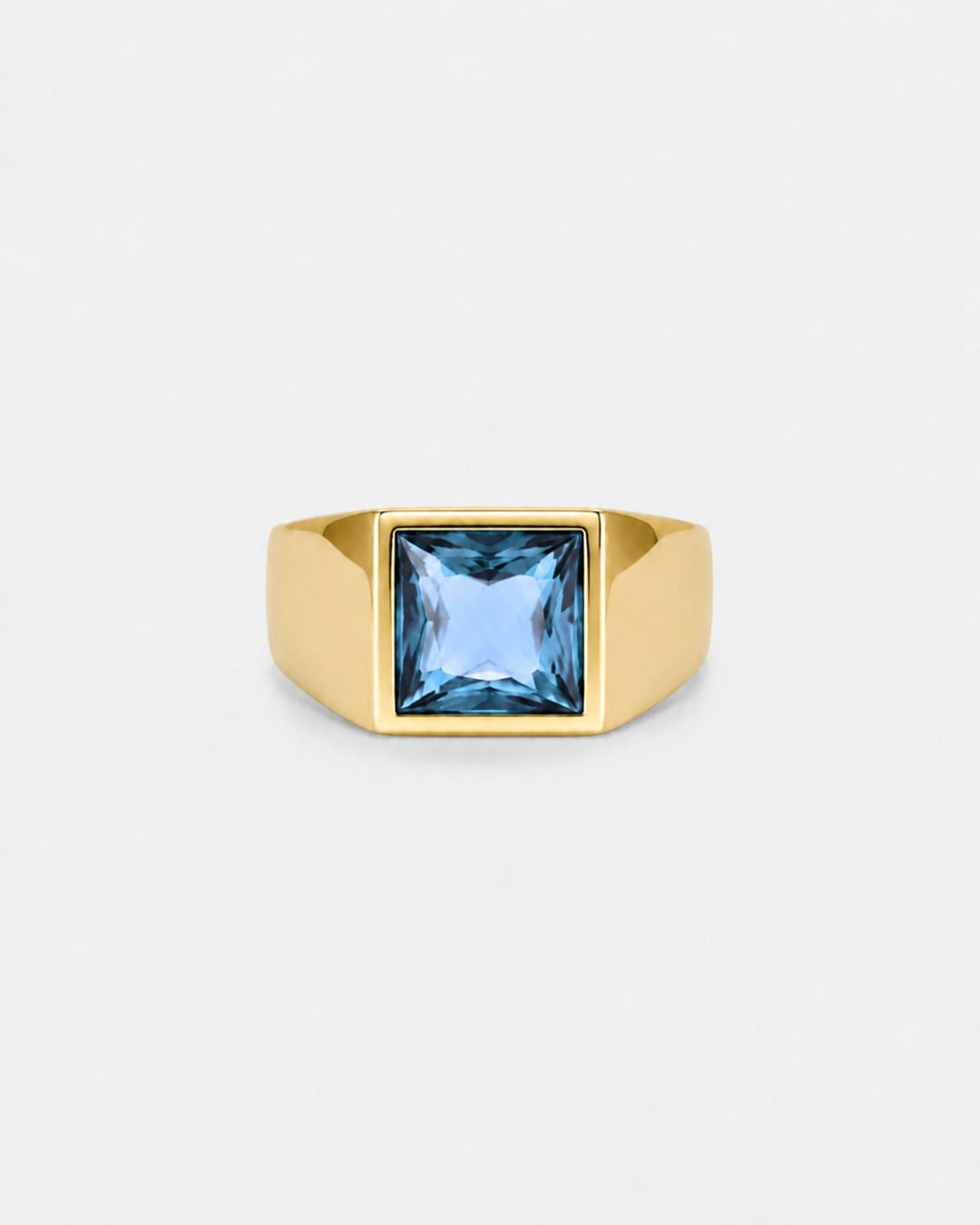 Bruce & Co Men’s Aqua Blue Zirconia Square Signet Ring, Gold-Tone