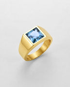 Bruce & Co Men’s Aqua Blue Zirconia Square Signet Ring, Gold-Tone