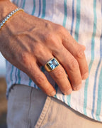 Bruce & Co Men’s Aqua Blue Zirconia Square Signet Ring, Gold-Tone