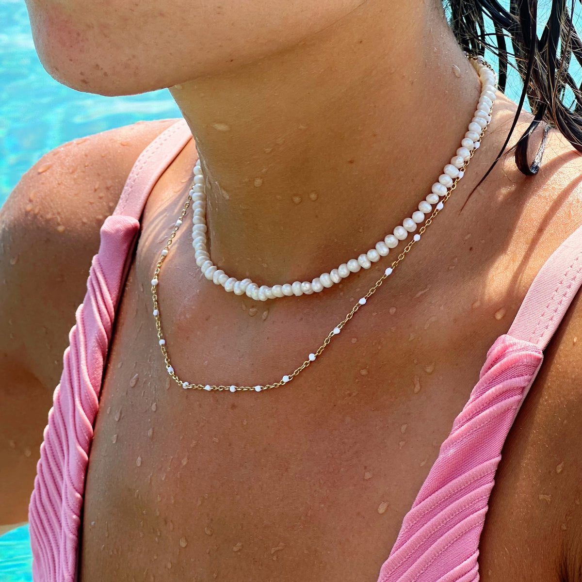 Bruce & Co White Enamel Bead Choker, 39–44 cm