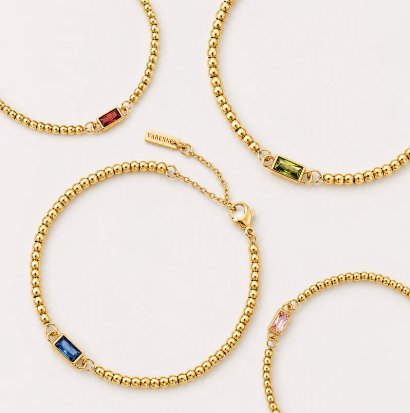 Bruce & Co Birthstone-Color Zircon Beaded Bracelet, Gold PVD Steel