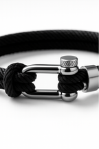 Bruce & Co Men’s Black Braided Nylon Rope Bracelet with Steel Shackle