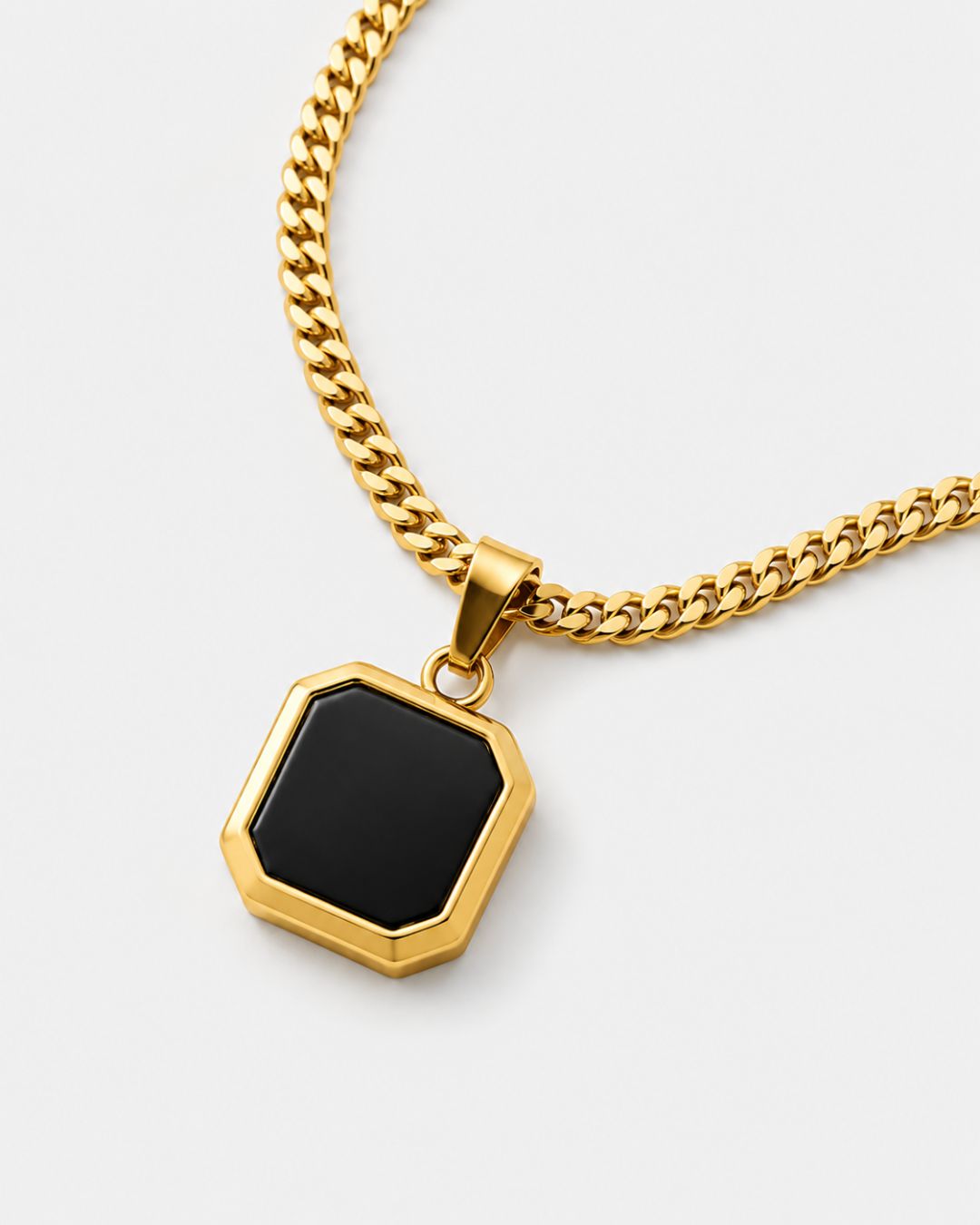 Bruce & Co Men’s Black Inlay Pendant Necklace, 14K Gold-Plated Steel