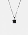 Bruce & Co Men’s Black Inlay Pendant Necklace, Silver-Plated Steel