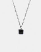 Bruce & Co Men’s Black Inlay Pendant Necklace, Silver-Plated Steel