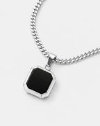 Bruce & Co Men’s Black Inlay Pendant Necklace, Silver-Plated Steel