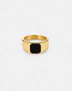 Bruce & Co Men’s Black Inlay Signet Ring, Gold-Plated Steel, US 7–13