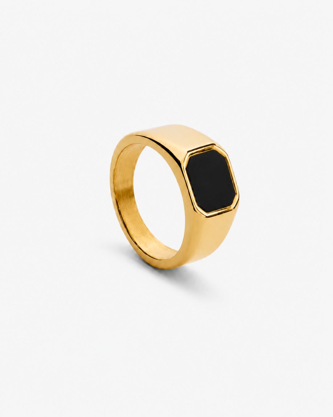 Bruce & Co Men’s Black Inlay Signet Ring, Gold-Plated Steel, US 7–13