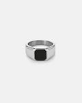 Bruce & Co Men’s Black Inlay Signet Ring, Silver-Plated Steel, US 7–13