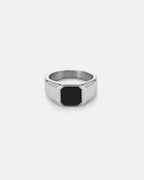 Bruce & Co Men’s Black Inlay Signet Ring, Silver-Plated Steel, US 7–13