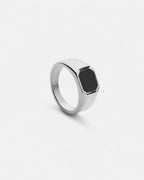 Bruce & Co Men’s Black Inlay Signet Ring, Silver-Plated Steel, US 7–13