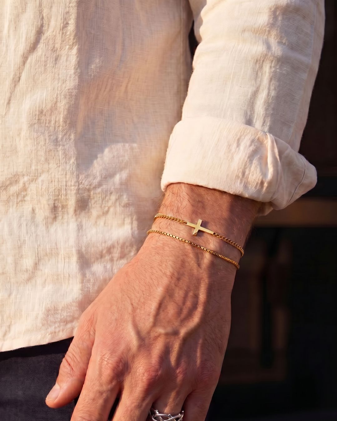 Bruce & Co Men’s Box Chain Bracelet, 18K Gold-Plated Steel, Adjustable