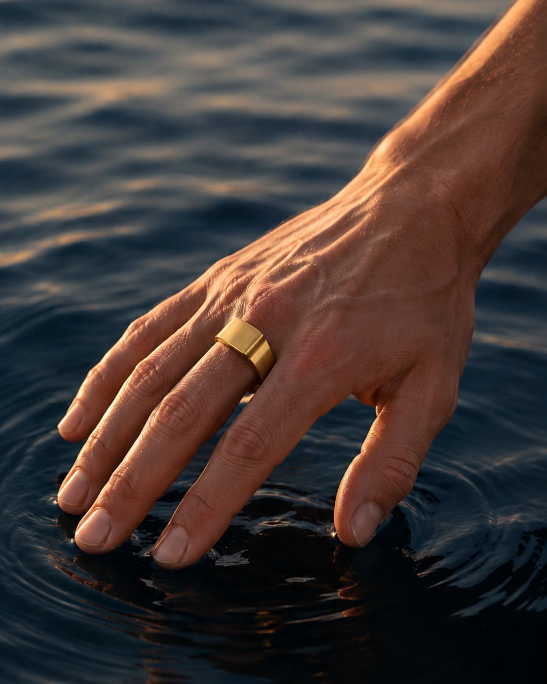 Bruce & Co Brushed Rectangular Signet Ring, Gold-Tone Stainless Steel