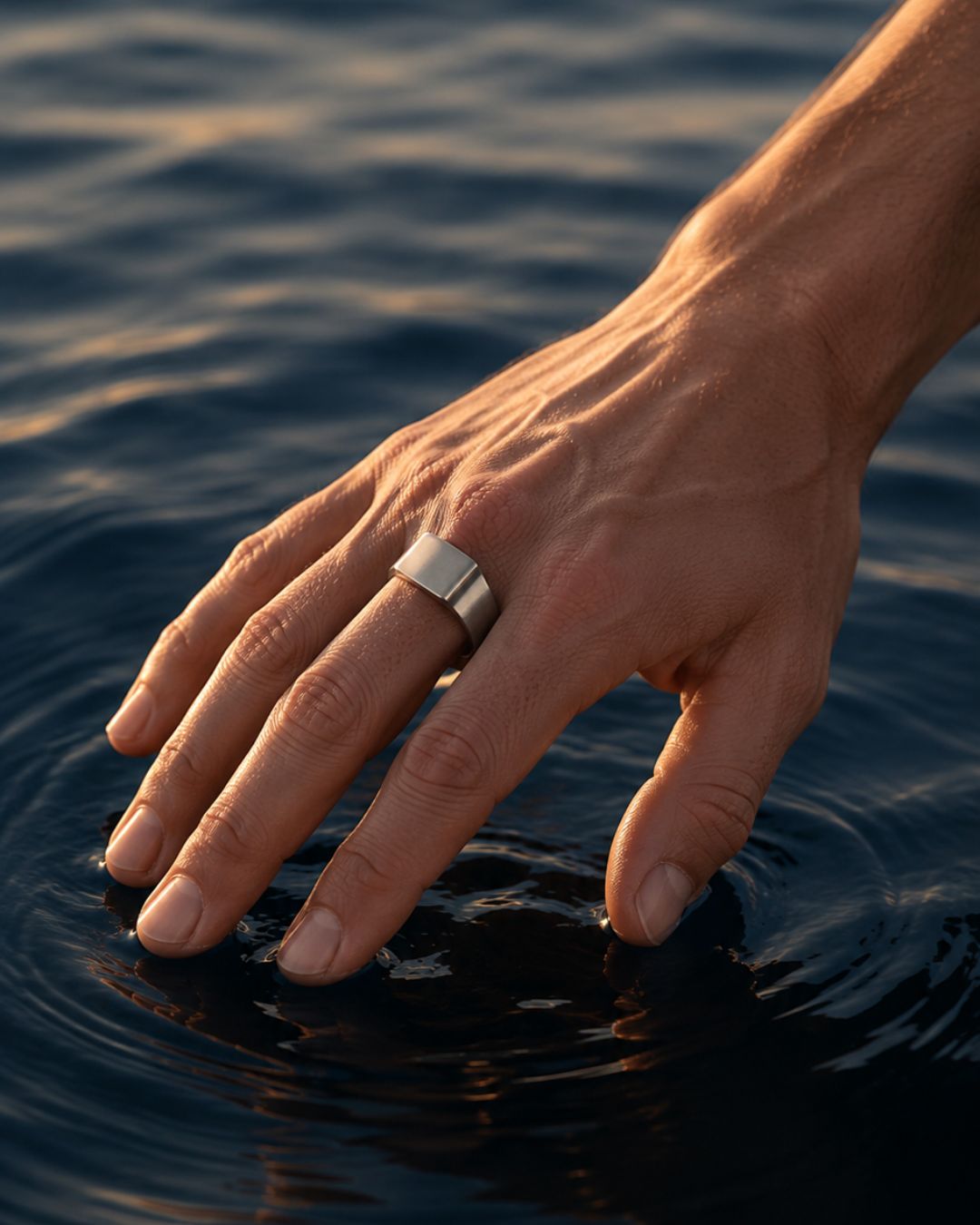 Bruce & Co Brushed Rectangular Signet Ring, Silver-Tone Stainless Steel
